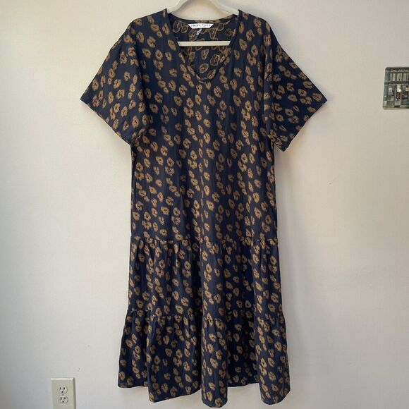 Trina Turk Cotton Blend Midi Leopard Print Pattern Dress Indigo Tawny Size S - Picture 3 of 8